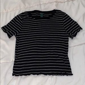 Striped Lettuce Edge Cropped T-Shirt